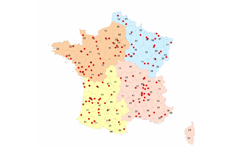 Carte du réseau d'artisans franchisés Dal'Alu à fin 2022 - Source : Dal'Alu
