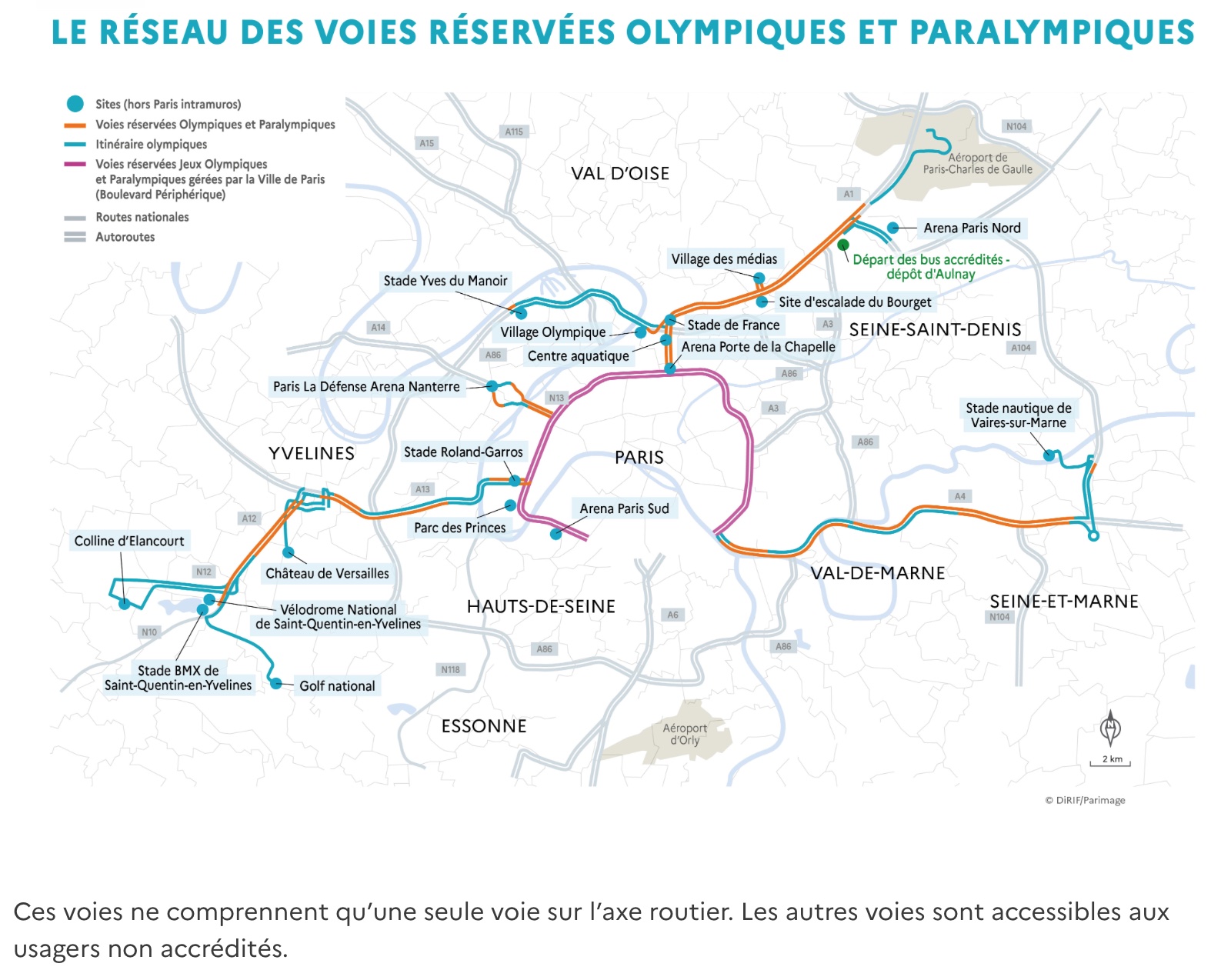 Carte des axes routiers comprenant les voies réservées aux Jeux Olympiques et Paralympiques de Paris 2024 - Crédit photo : anticiperlesjeux.gouv.fr