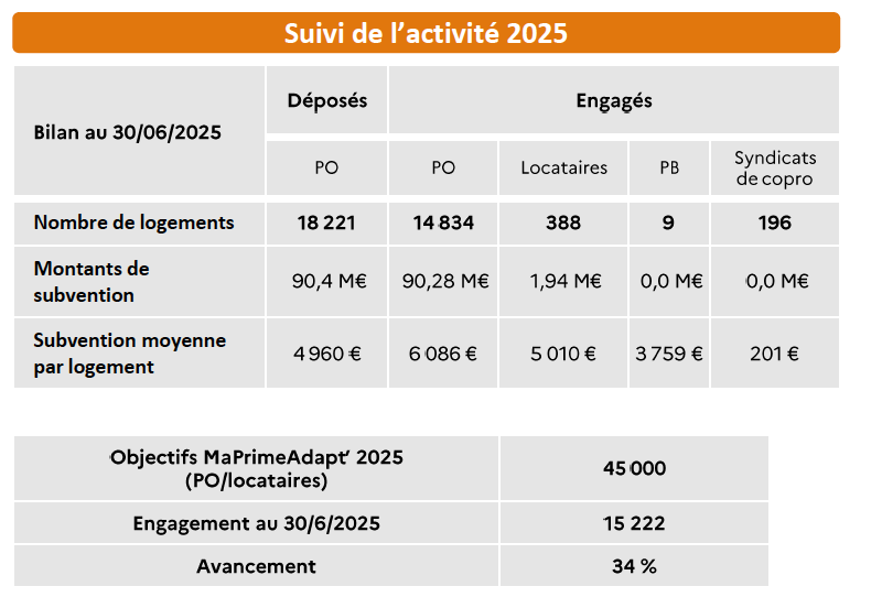 Tableau récapitulatif de MaPrimeAdapt' au S1 2025 - Source : Anah