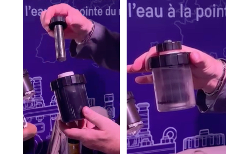 Démonstration de la barre magnétique dans les filtres d'Adey - Crédit photo : Jade Melquiond