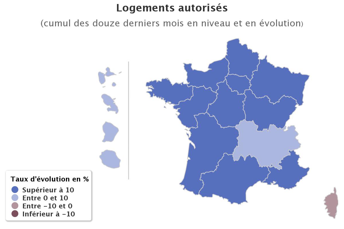 Logements autorisés par région (données brutes) - Source : SDES