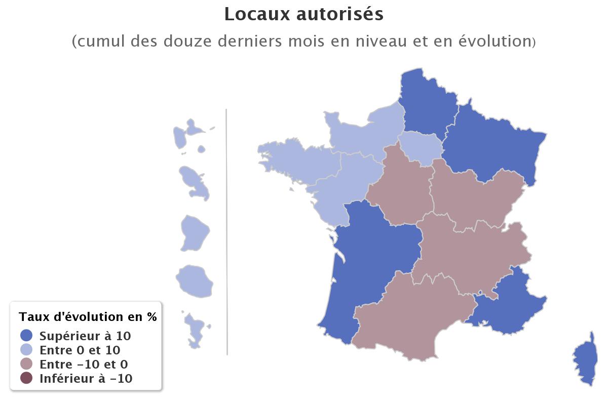 Locaux autorisés par région (données brutes) - Source : SDES