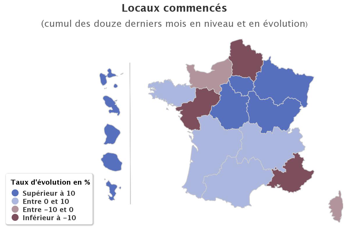 Locaux commencés par région (données brutes) - Source : SDES