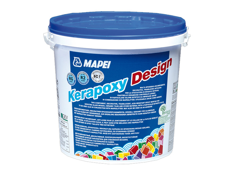 Mortier époxy décoratif antiacide KERAPOXY DESIGN, en 32 coloris, recommandé pour le jointoiement de pâte de verre - Batiweb