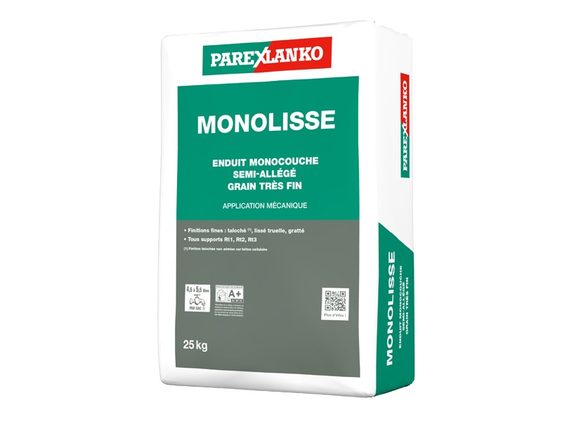 Enduit monocouche semi-allégé : Parexlanko MONOLISSE - Batiweb