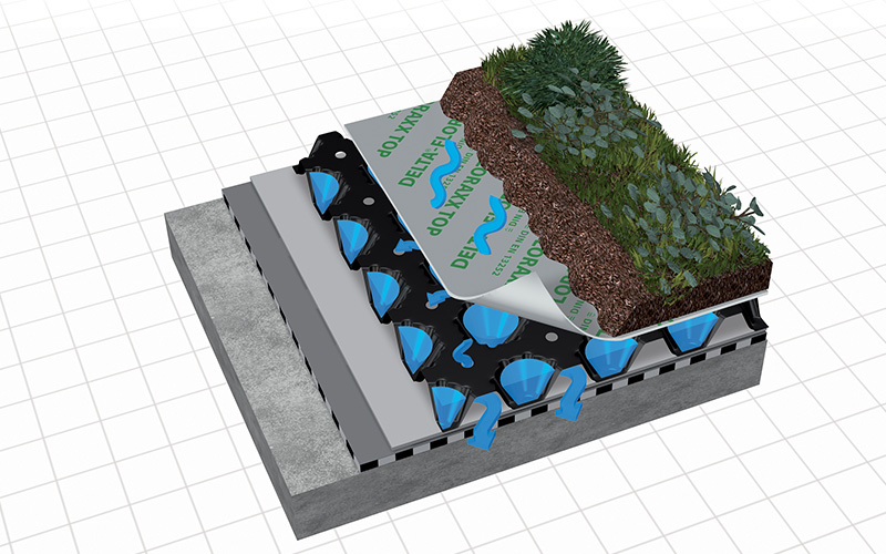 DELTA-FLORAXX TOP : nappe drainante à stockage d&#039;eau pour toits verts - Batiweb