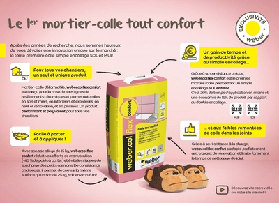 Weber présente le weber.col flex confort, nouveau mortier-colle déformable avec application en simple encollage SOL et MUR Batiweb Weber présente le weber.col flex confort, nouveau mortier-colle déformable avec application en simple encollage SOL et MUR Batiweb