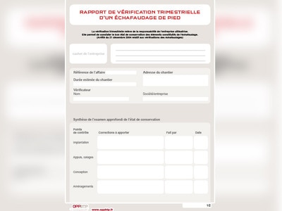 information prévention : Rapport de vérification trimestrielle d’un échafaudage de pied Batiweb information prévention : Rapport de vérification trimestrielle d’un échafaudage de pied Batiweb