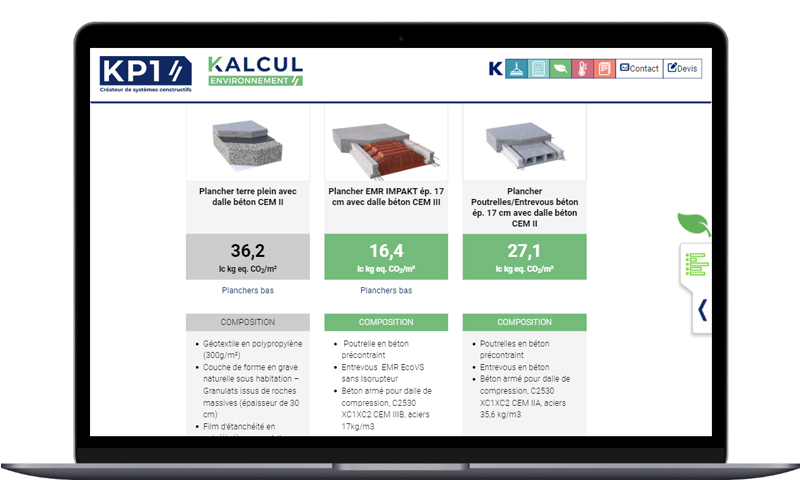 KALCUL, outil digital gratuit de KP1 s’enrichit : le « Komparateur » carbone intégré au module Environnement - Batiweb
